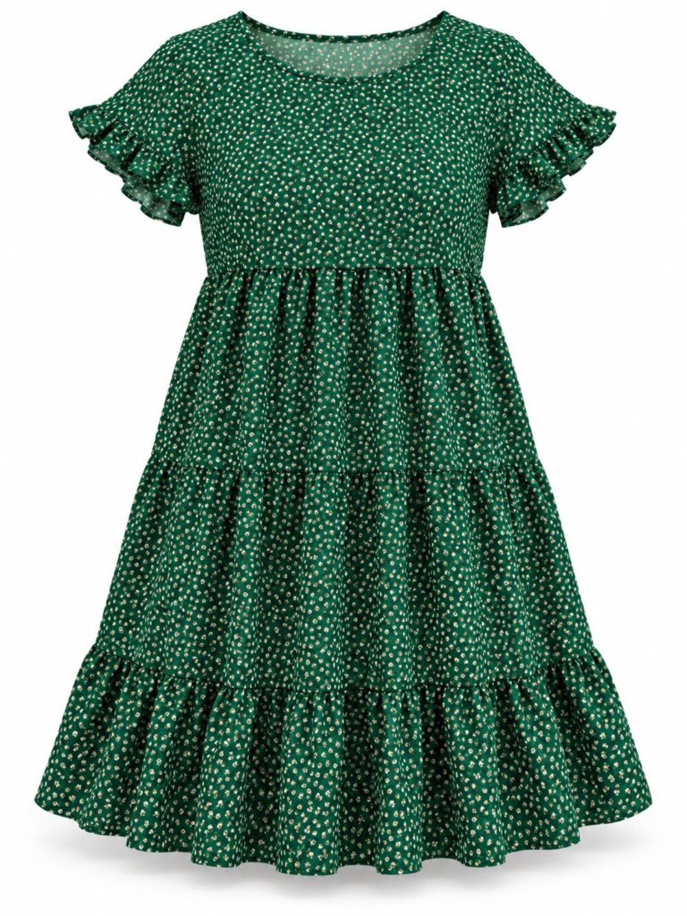 ELINGS Green Floral Tiered Midi Dress Size Medium
